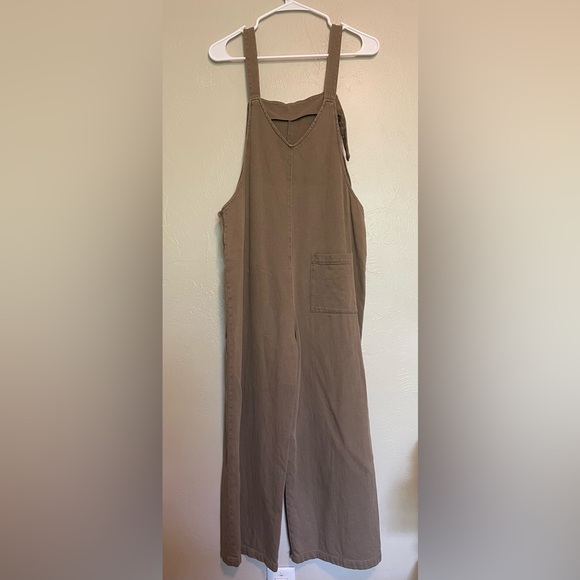 Zara Tan/Green Cotton Overall Style Jumpsuit Small - Picture 4 of 5